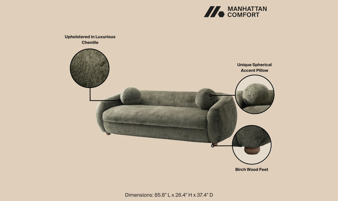Manhattan Comfort Tribeca Chenille Upholstered Sofa-JenniferFurniture