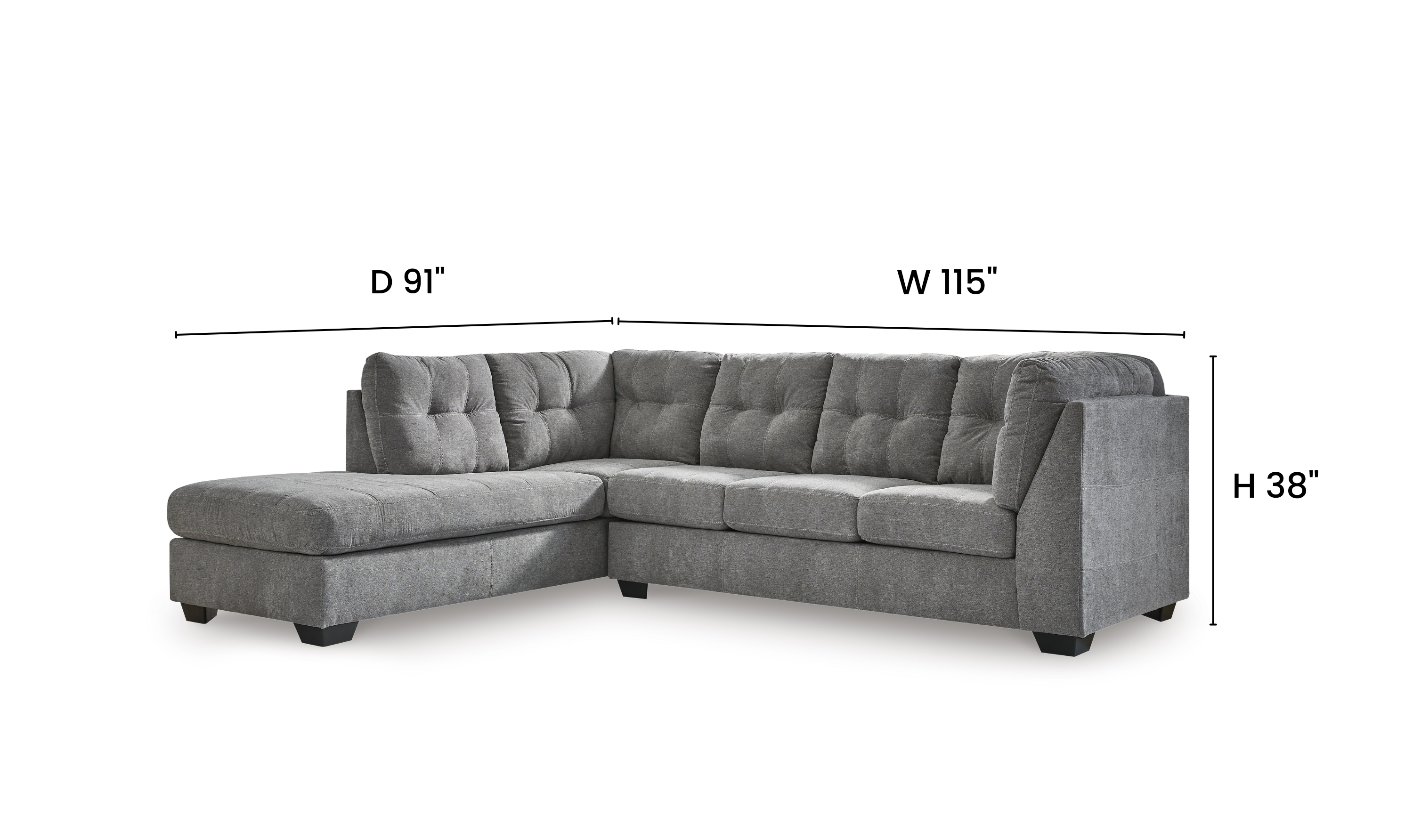 Modern Heritage Marleton 2-Piece Tufted Fabric Sectional with Chaise - Jennifer Furniture