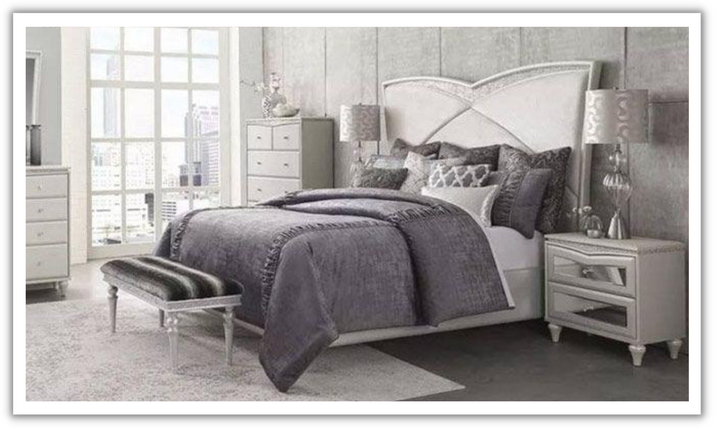 AICO Melrose Plaza Upholstered 4/5 Pieces Bedroom Set in Light Gray
