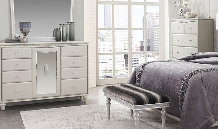 AICO Melrose Plaza Upholstered 4/5 Pieces Bedroom Set in Light Gray