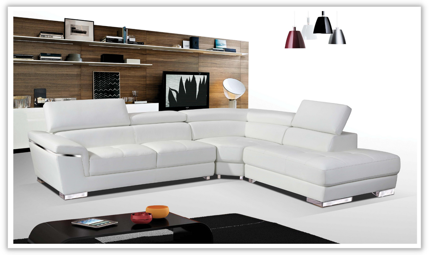 Mendola Sectional with Adjustable Headrest In White