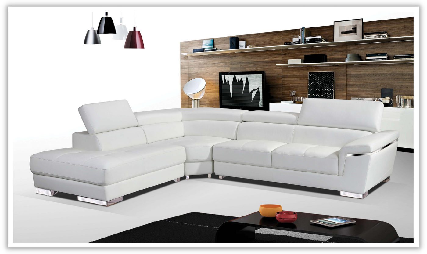 Mendola Sectional with Adjustable Headrest In White