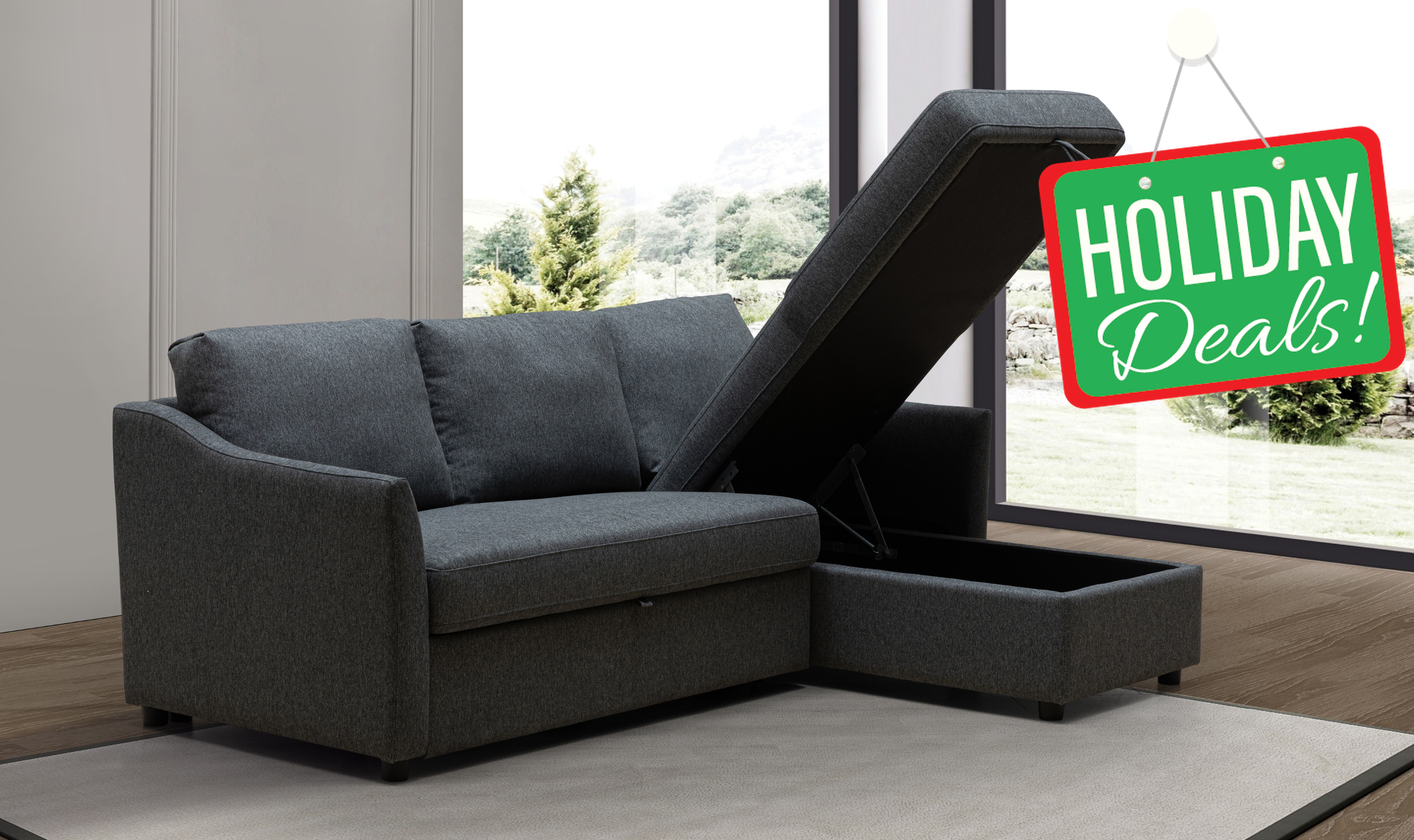 Merax Fabric L-Shape Full Sleeper Sectional Sofa with Reversible Storage Chaise