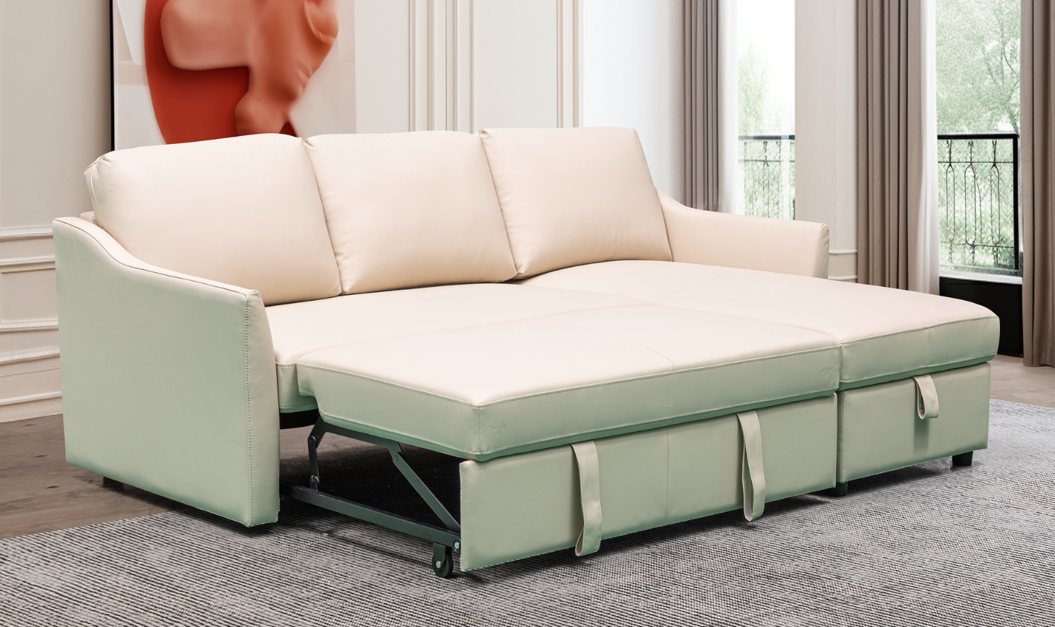Klaussner Merax Fabric L-Shape Full Sleeper Sectional Sofa with Reversible Storage Chaise
