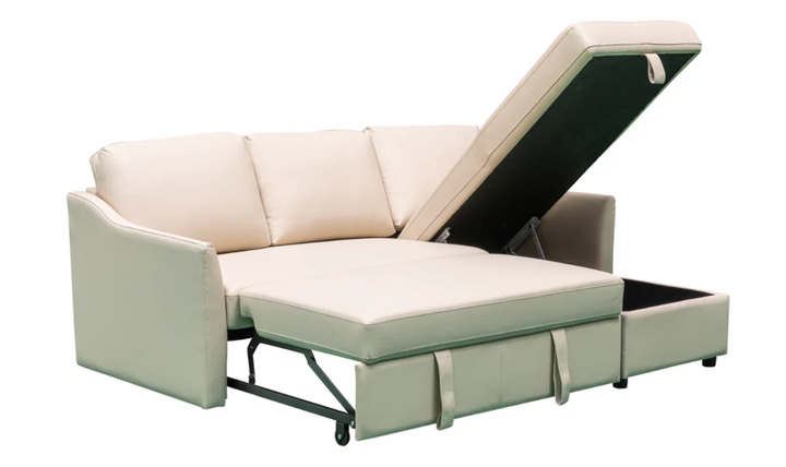 Merax Fabric L-Shape Full Sleeper Sectional Sofa with Reversible Storage Chaise
