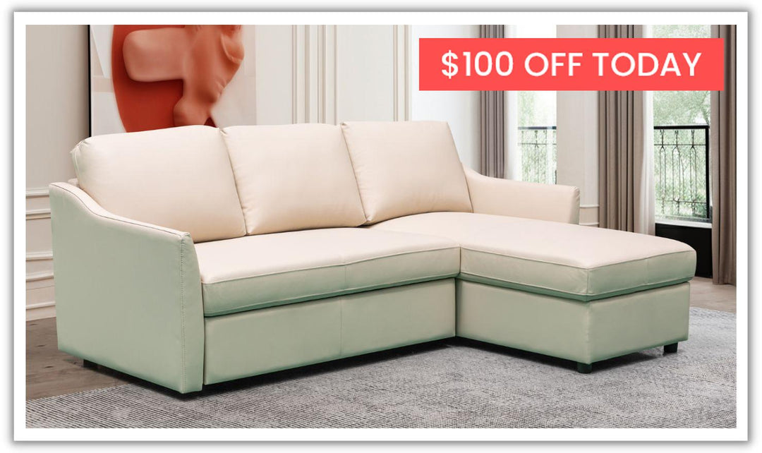 Merax L-Shape Full Sleeper Sectional Sofa with Storage Reversible Chaise in Ivory