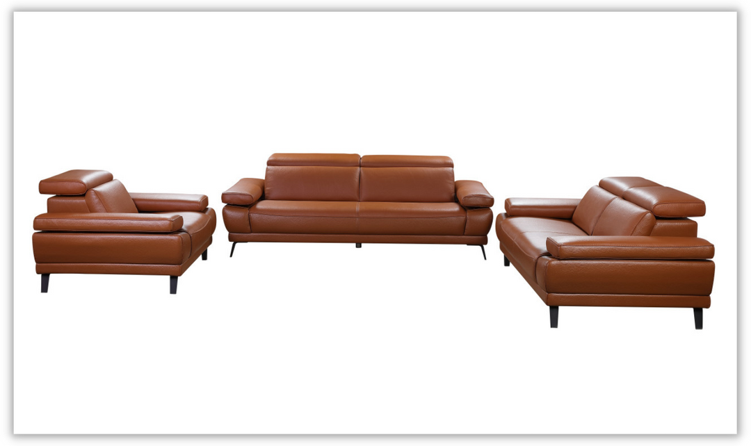 Mercer Stationary Leather Sofa With Adjustable Headrest