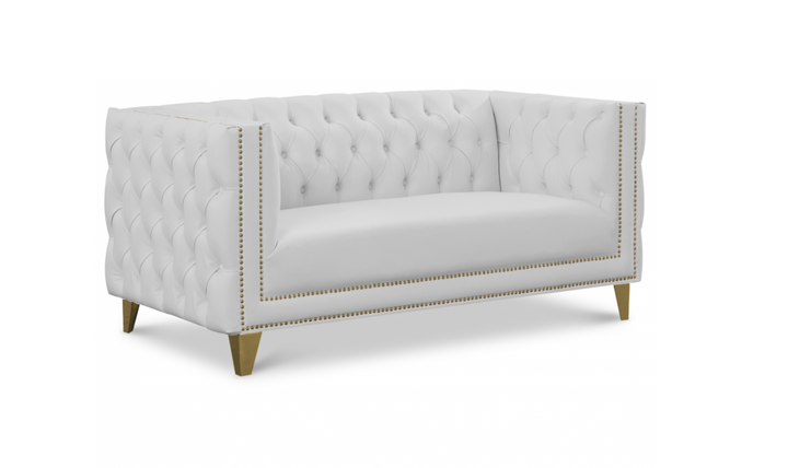 Meridian  Furniture Michelle White Vegan Leather Upholstered Loveseat Sofa-Jennifer Furniture