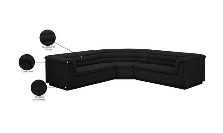 Meridian Cascade Boucle Fabric Upholstered 3pc. Modular Sectional