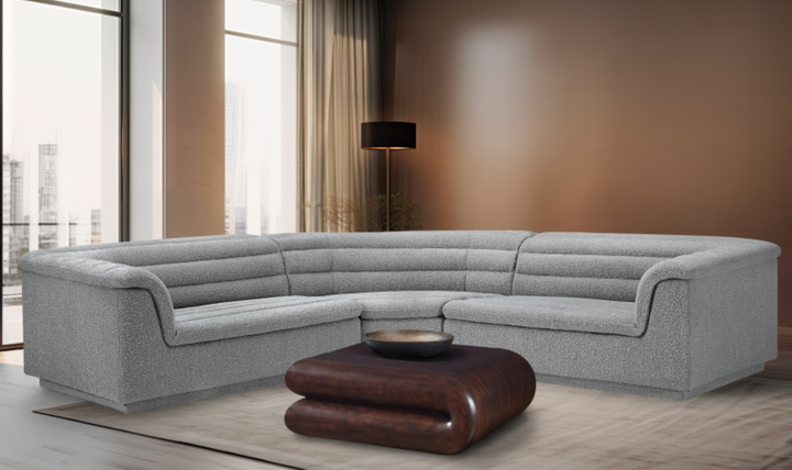 Meridian Cascade Boucle Fabric Upholstered 3pc. Modular Sectional