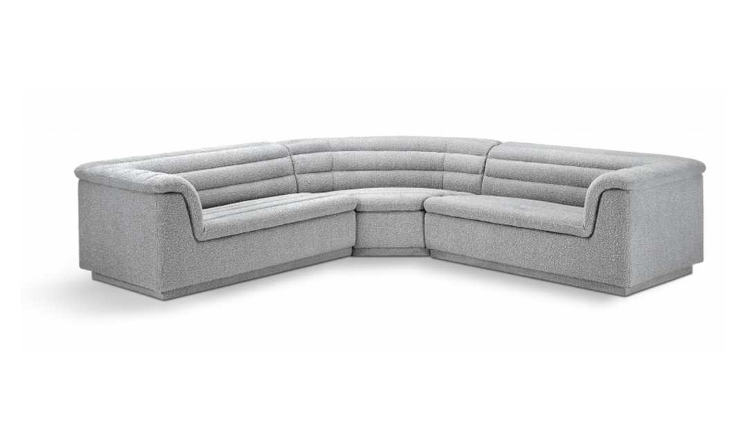 Meridian Cascade Boucle Fabric Upholstered 3pc. Modular Sectional