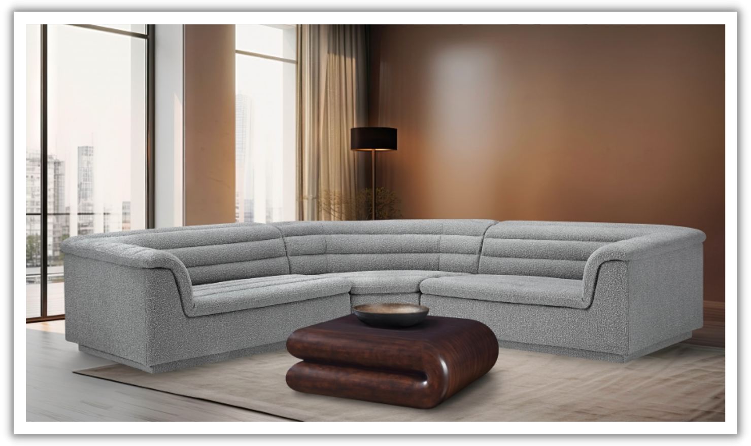 Meridian Cascade Boucle Fabric Upholstered 3pc. Modular Sectional