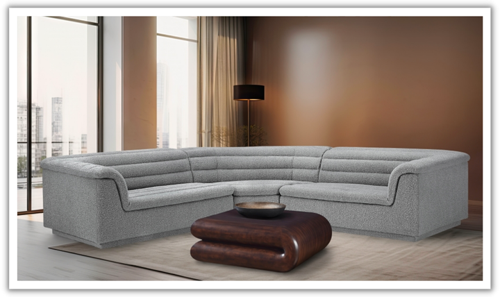Meridian Cascade Boucle Fabric Upholstered 3pc. Modular Sectional