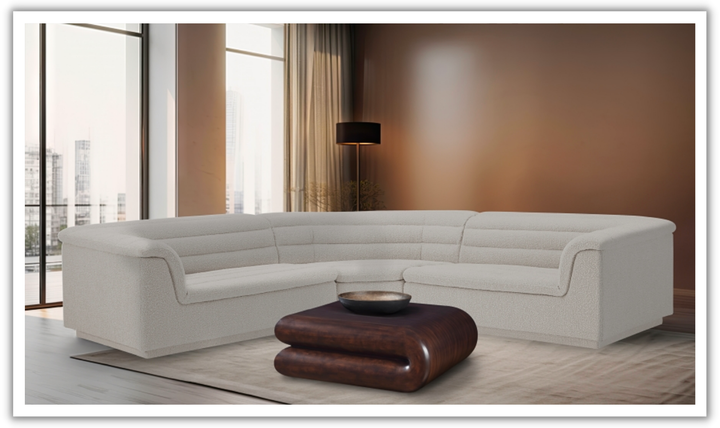 Meridian Cascade Boucle Fabric Upholstered 3pc. Modular Sectional