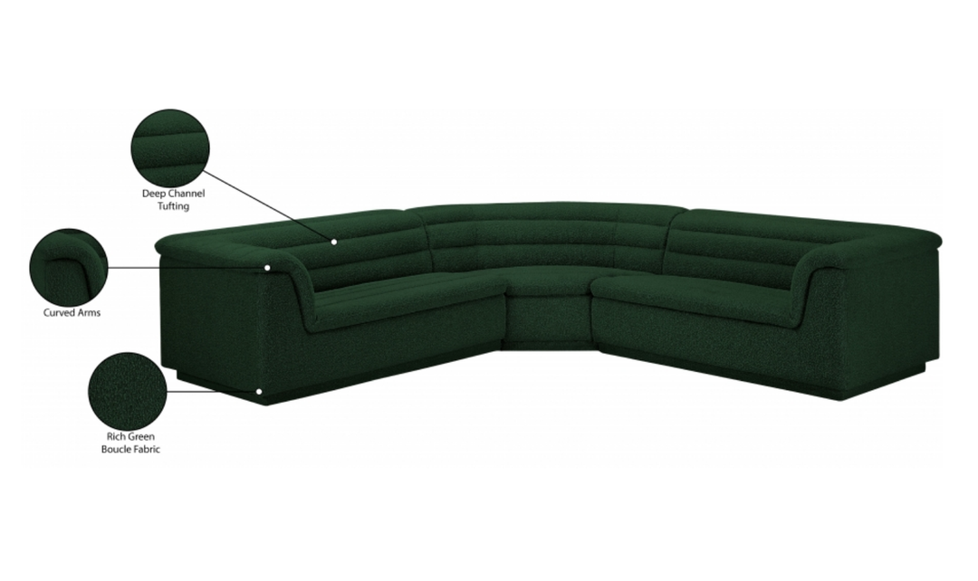 Meridian Cascade Boucle Fabric Upholstered 3pc. Modular Sectional