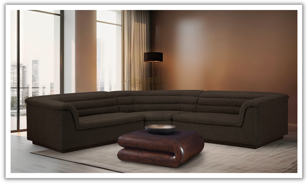 Meridian Cascade Boucle Fabric Upholstered 3pc. Modular Sectional