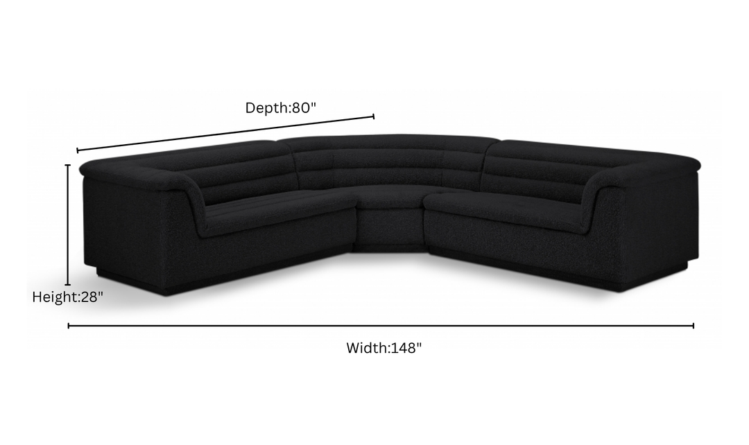 Meridian Cascade Boucle Fabric Upholstered 3pc. Modular Sectional