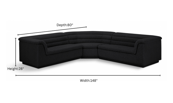 Meridian Cascade Boucle Fabric Upholstered 3pc. Modular Sectional