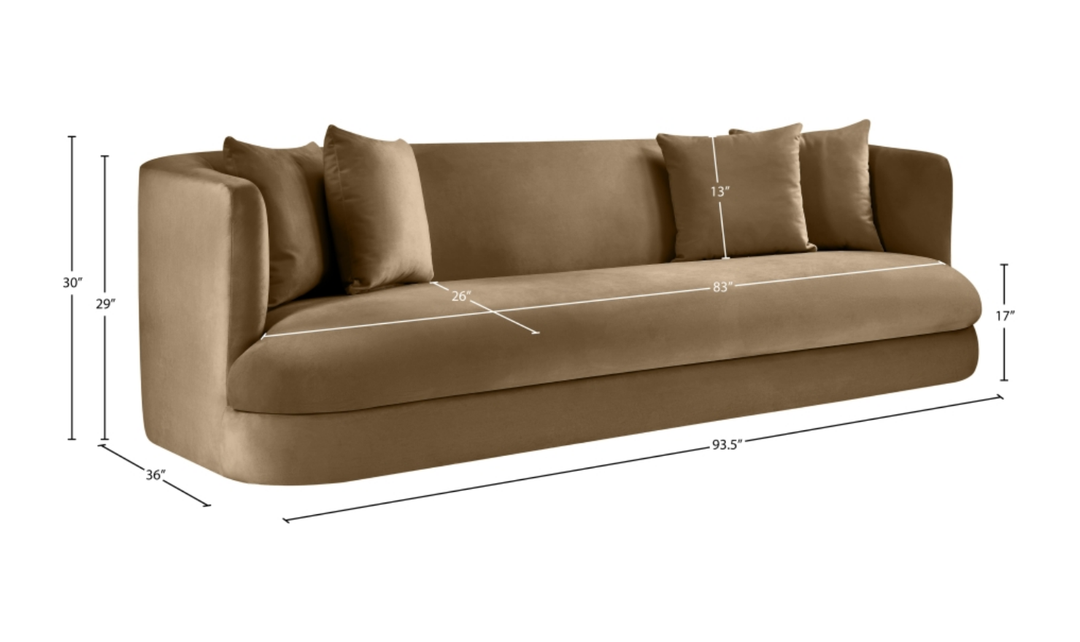 Meridian Furniture Alder 3-Seater Velvet Upholstered Sofa