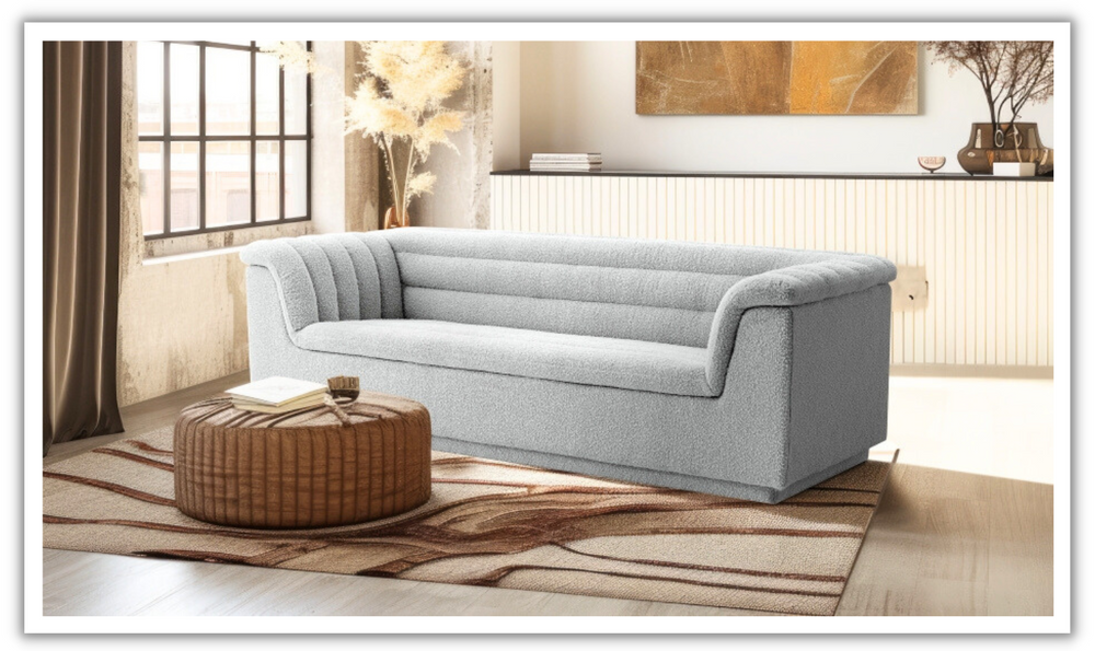 Meridian Furniture Cascade Boucle Fabric Upholstered Sofa-jennifer furniture