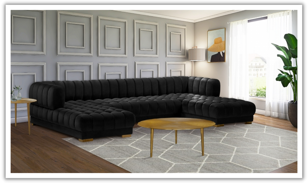 Meridian Furniture Gwen Velvet Upholstered 3pc. Sectional Sofa With Gold and Chrome Leg-Jennifer Furniture
