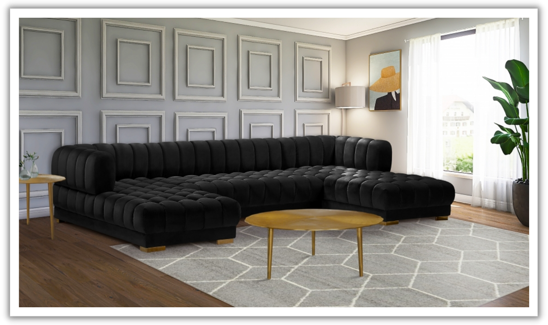Meridian Furniture Gwen Velvet Upholstered 3pc. Sectional Sofa With Gold and Chrome Leg-Jennifer Furniture