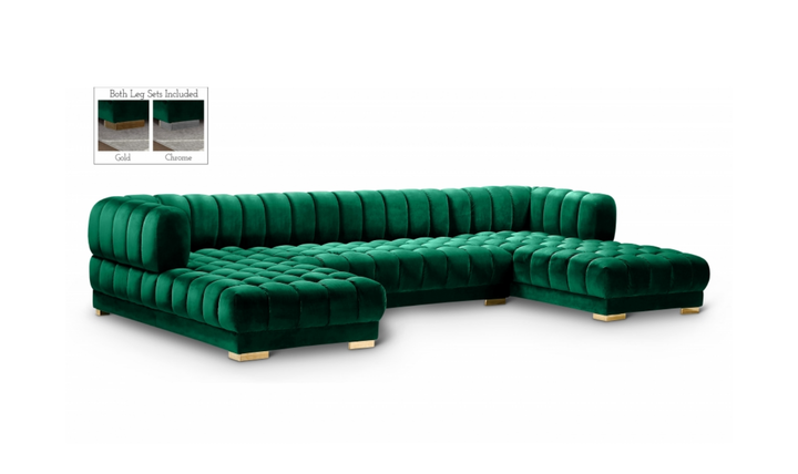 Meridian Furniture Gwen Velvet Upholstered 3pc. Sectional Sofa With Gold and Chrome Leg-Jennifer Furniture