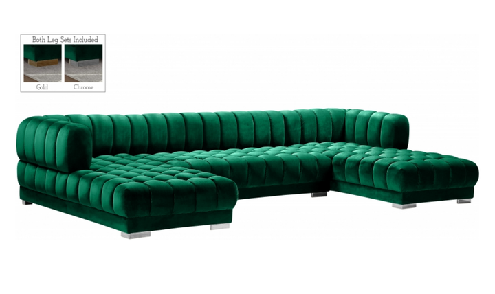 Meridian Furniture Gwen Velvet Upholstered 3pc. Sectional Sofa With Gold and Chrome Leg-Jennifer Furniture