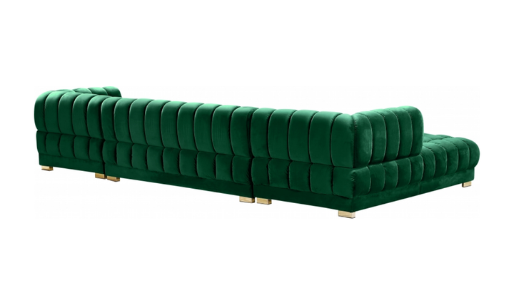 Meridian Furniture Gwen Velvet Upholstered 3pc. Sectional Sofa With Gold and Chrome Leg-Jennifer Furniture