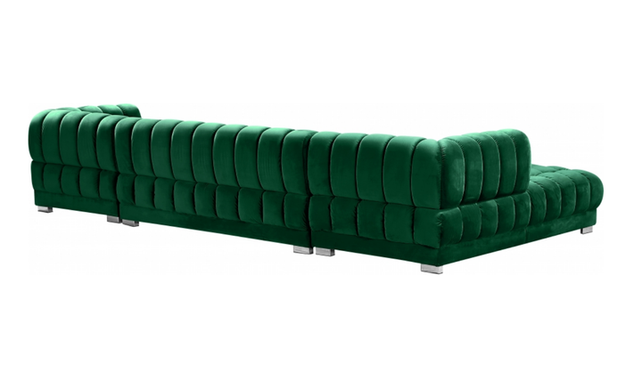 Meridian Furniture Gwen Velvet Upholstered 3pc. Sectional Sofa With Gold and Chrome Leg-Jennifer Furniture
