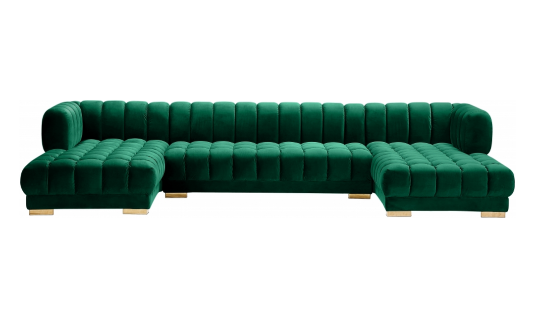 Meridian Furniture Gwen Velvet Upholstered 3pc. Sectional Sofa With Gold and Chrome Leg-Jennifer Furniture
