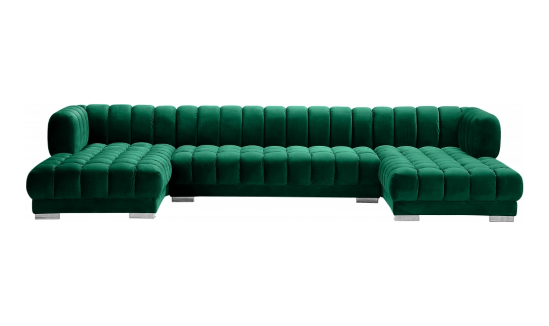 Meridian Furniture Gwen Velvet Upholstered 3pc. Sectional Sofa With Gold and Chrome Leg-Jennifer Furniture