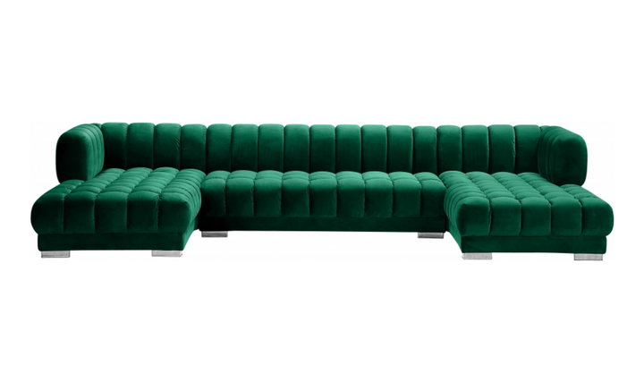Meridian Furniture Gwen Velvet Upholstered 3pc. Sectional Sofa With Gold and Chrome Leg-Jennifer Furniture