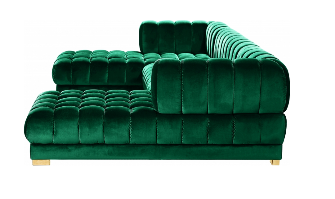 Meridian Furniture Gwen Velvet Upholstered 3pc. Sectional Sofa With Gold and Chrome Leg-Jennifer Furniture