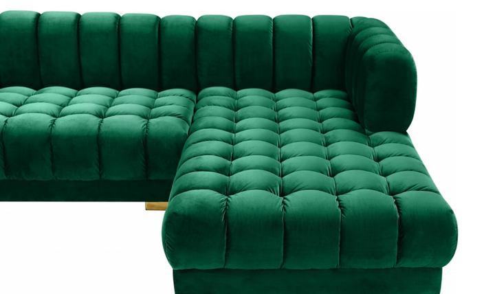 Meridian Furniture Gwen Velvet Upholstered 3pc. Sectional Sofa With Gold and Chrome Leg