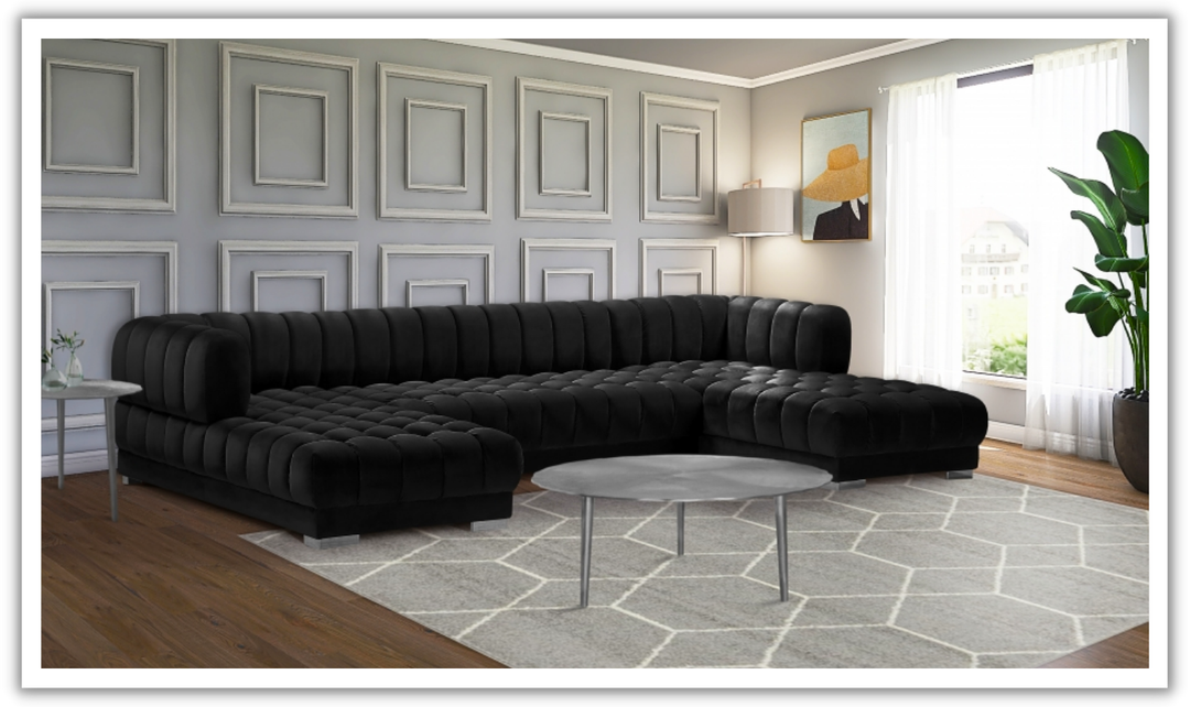 Meridian Furniture Gwen Velvet Upholstered 3pc. Sectional Sofa With Gold and Chrome Leg-Jennifer Furniture