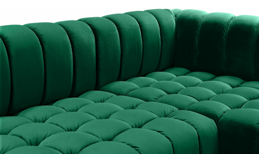 Meridian Furniture Gwen Velvet Upholstered 3pc. Sectional Sofa With Gold and Chrome Leg