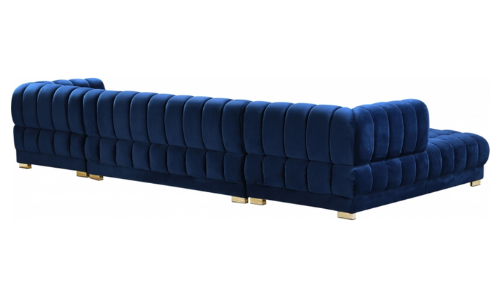 Meridian Furniture Gwen Velvet Upholstered 3pc. Sectional Sofa With Gold and Chrome Leg