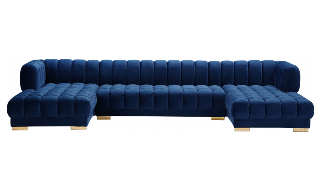 Meridian Furniture Gwen Velvet Upholstered 3pc. Sectional Sofa With Gold and Chrome Leg