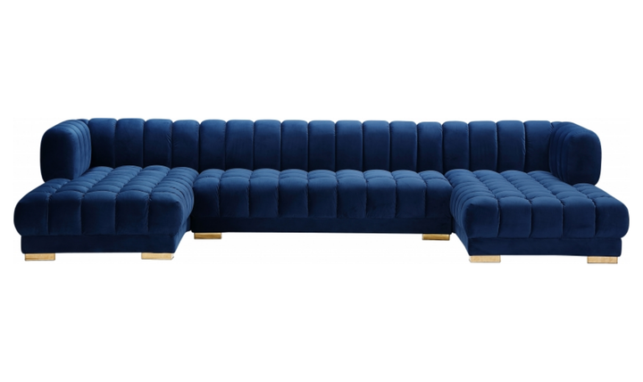 Meridian Furniture Gwen Velvet Upholstered 3pc. Sectional Sofa With Gold and Chrome Leg