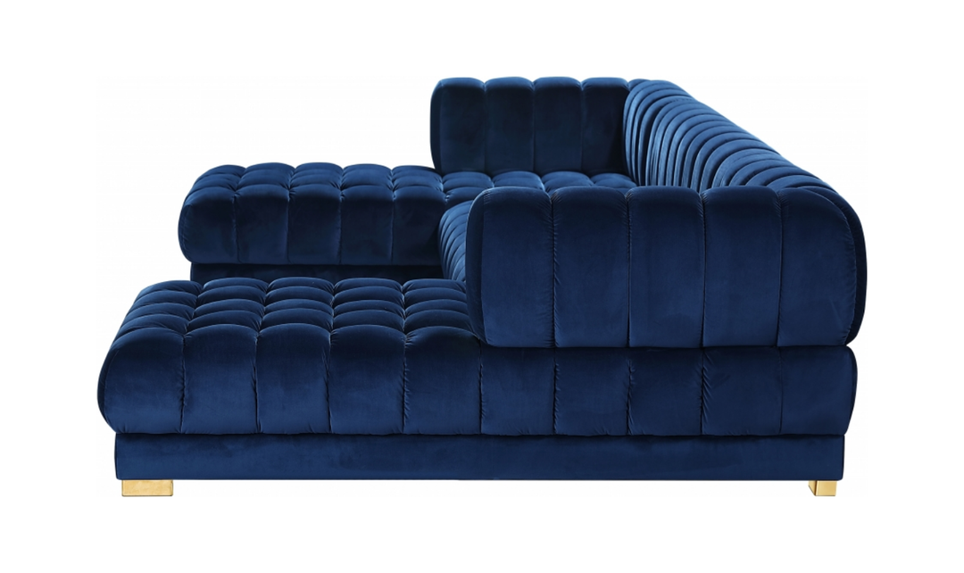Meridian Furniture Gwen Velvet Upholstered 3pc. Sectional Sofa With Gold and Chrome Leg