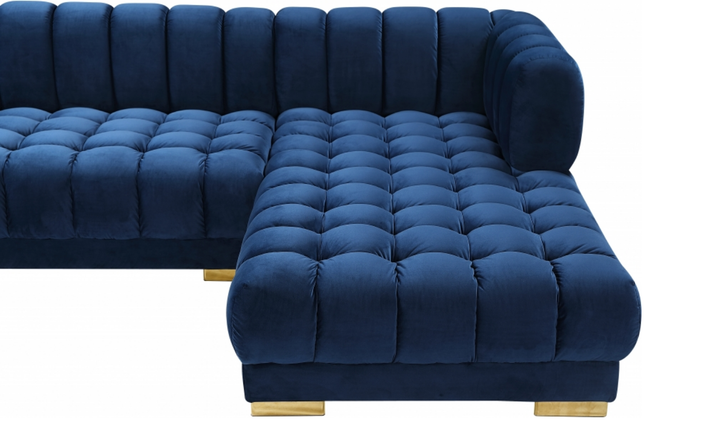 Meridian Furniture Gwen Velvet Upholstered 3pc. Sectional Sofa With Gold and Chrome Leg