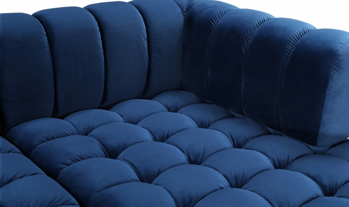 Meridian Furniture Gwen Velvet Upholstered 3pc. Sectional Sofa With Gold and Chrome Leg
