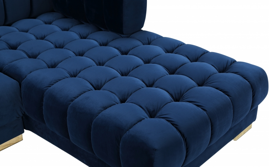 Meridian Furniture Gwen Velvet Upholstered 3pc. Sectional Sofa With Gold and Chrome Leg