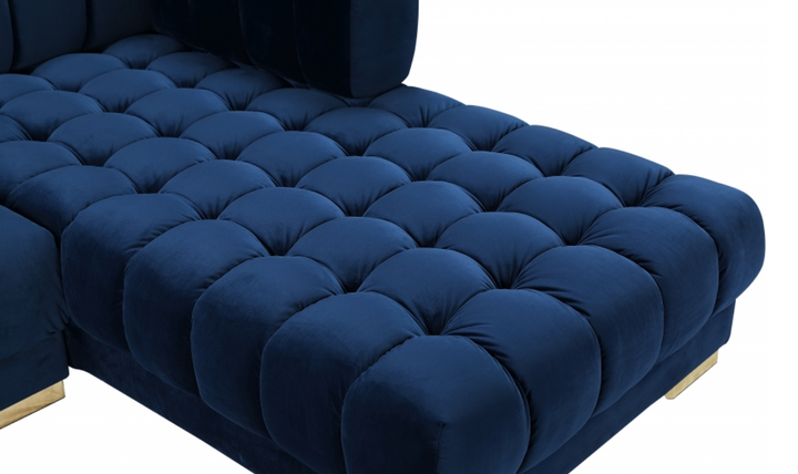 Meridian Furniture Gwen Velvet Upholstered 3pc. Sectional Sofa With Gold and Chrome Leg