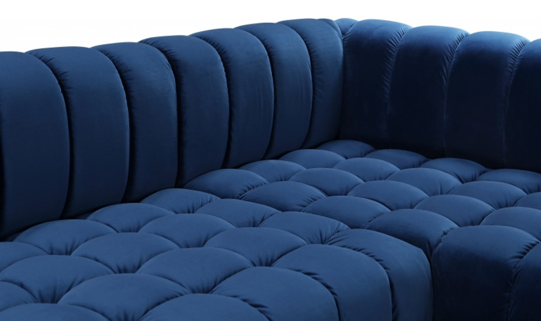 Meridian Furniture Gwen Velvet Upholstered 3pc. Sectional Sofa With Gold and Chrome Leg