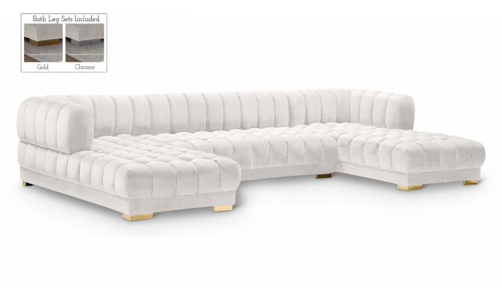 Meridian Furniture Gwen Velvet Upholstered 3pc. Sectional Sofa With Gold and Chrome Leg