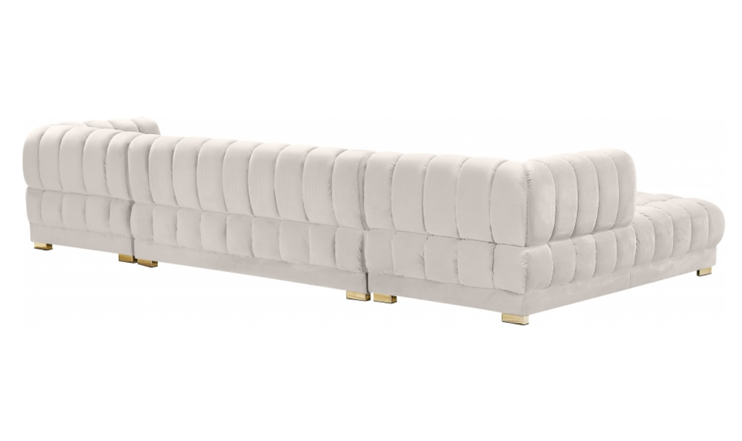 Meridian Furniture Gwen Velvet Upholstered 3pc. Sectional Sofa With Gold and Chrome Leg