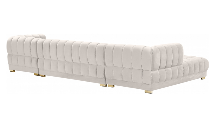 Meridian Furniture Gwen Velvet Upholstered 3pc. Sectional Sofa With Gold and Chrome Leg