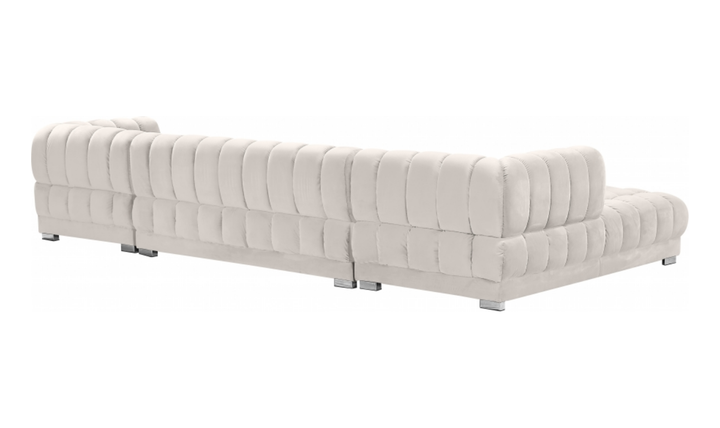 Meridian Furniture Gwen Velvet Upholstered 3pc. Sectional Sofa With Gold and Chrome Leg